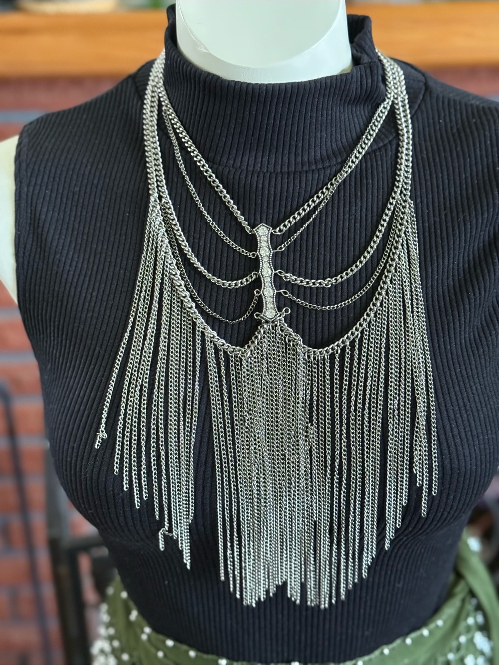 Silver Multi-Layer Fringe Statement Necklace